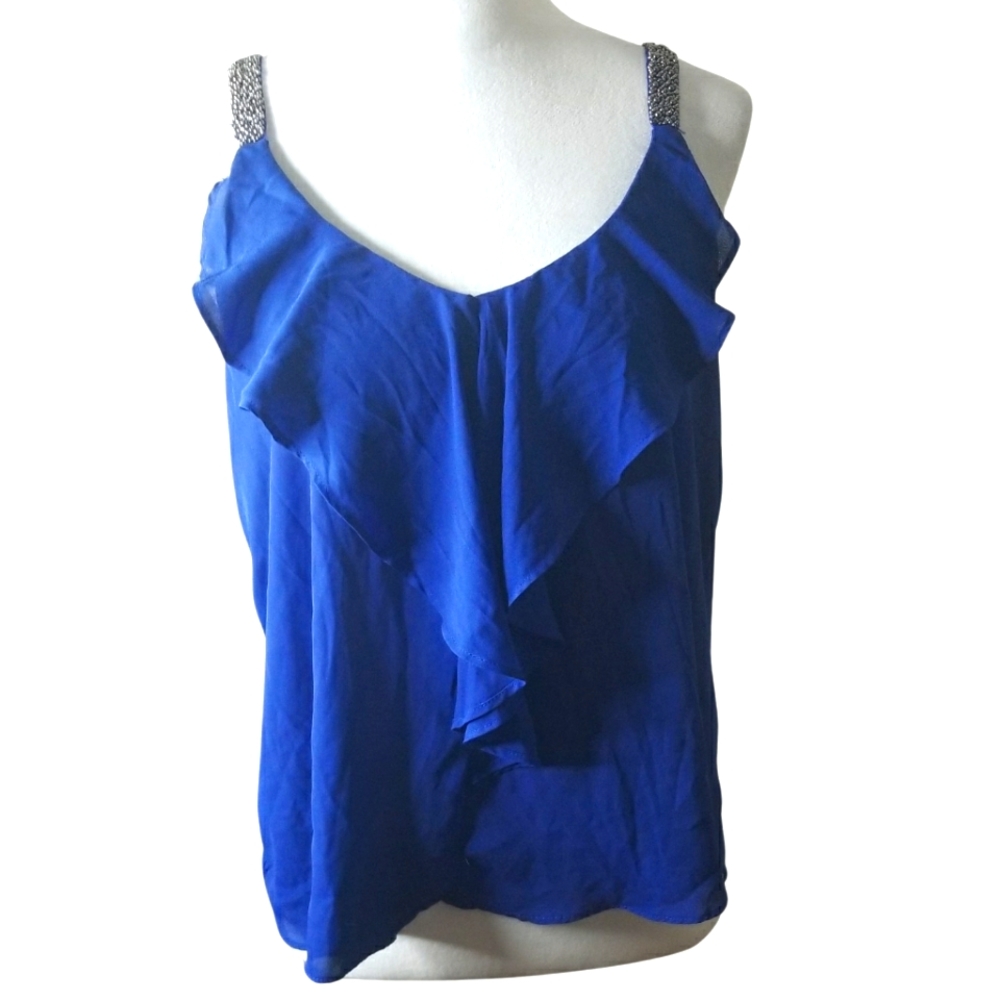🦋Have Royal Blue Ruffle Front Beaded Straps Top
